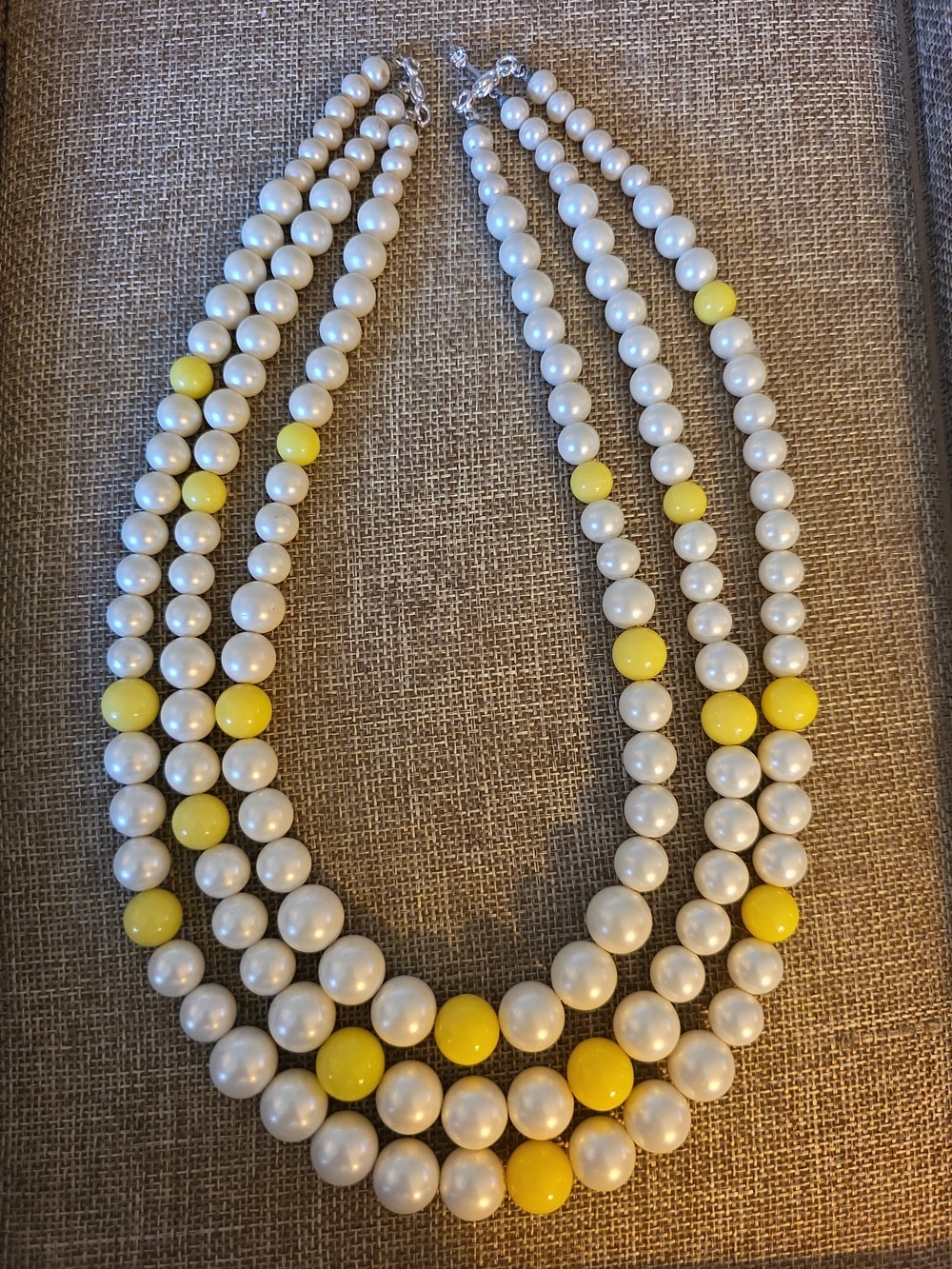 Vintage Layered Pearl and Yellow Bead Necklace - Women's Fashion Jewelry
